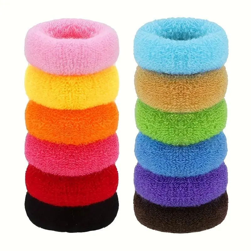 12pcs Vibrant Candy-Colored Knit Fleece Hair Ties - Large, Thick, and Seamless Elastic Bands for Ponytails & Braids, Soft Pastel Shades (Pink, Blue, Green, Yellow, Orange, Purple) - Gentle on Hair, No Damage, Perfect for Everyday Styling