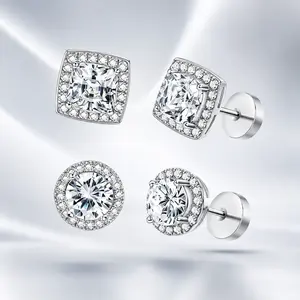 Luxury Halo CZ Stud Earrings, Round & Square Gold Earrings for Women Men, Hypoallergenic Stainless Steel, Diamond-Like Sparkle Jewelry