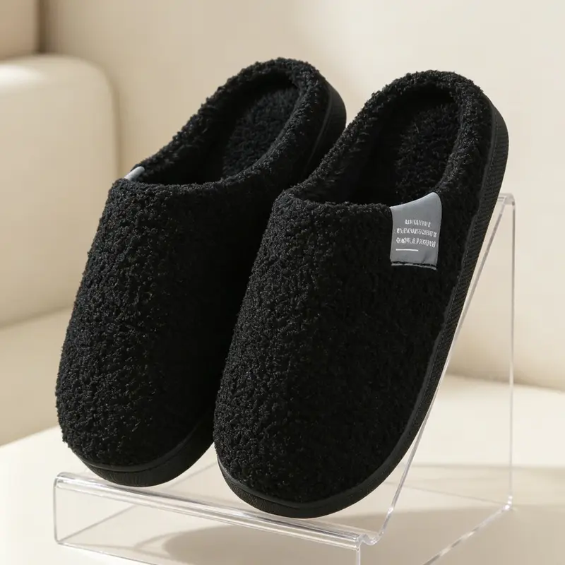 Women's Casual Plush Slippers, Classic Solid Color, Soft Warm Lining, Non-Slip Durable Sole, Perfect for Home, Gifts, Minimalist Style