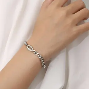 Women's Stainless Steel Splicing Snake Chain Bangle with Beads - Fashion Costume Jewelry Accessory for Daily, Party Wear - Avant-Garde Style Statement, Snake Chain Bracelet, Stainless Steel Bangle