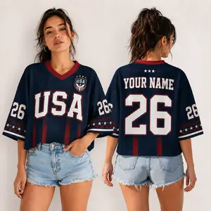 Custom Name and Number USA Soccer Crop Top Jersey, Personalized Oversized Mesh Game Day Top