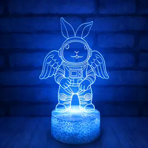 Angel Astronaut Rabbit Light 16 Colors Remote Control Smart Touch Dimmable 3D Illusion Bedside Lamp for Bedroom Decoration Birthday Christmas Toy Gift for Kids Boys Girls Friends