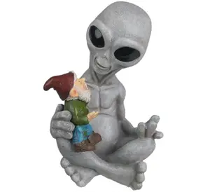 Alien and Gnome Garden Statue | Resin Outdoor Décor (Stories - Garden Statue)