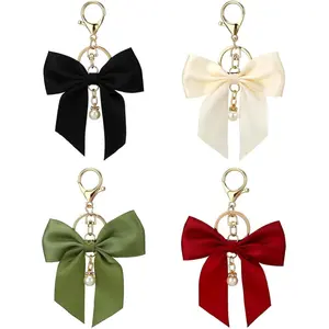 4 Pack Purse Charms Bow Keychain for Handbag, Cute Car Key Chain, Black Red White Green Bowknot Key Ring, Bag Charm Pendant for Girls