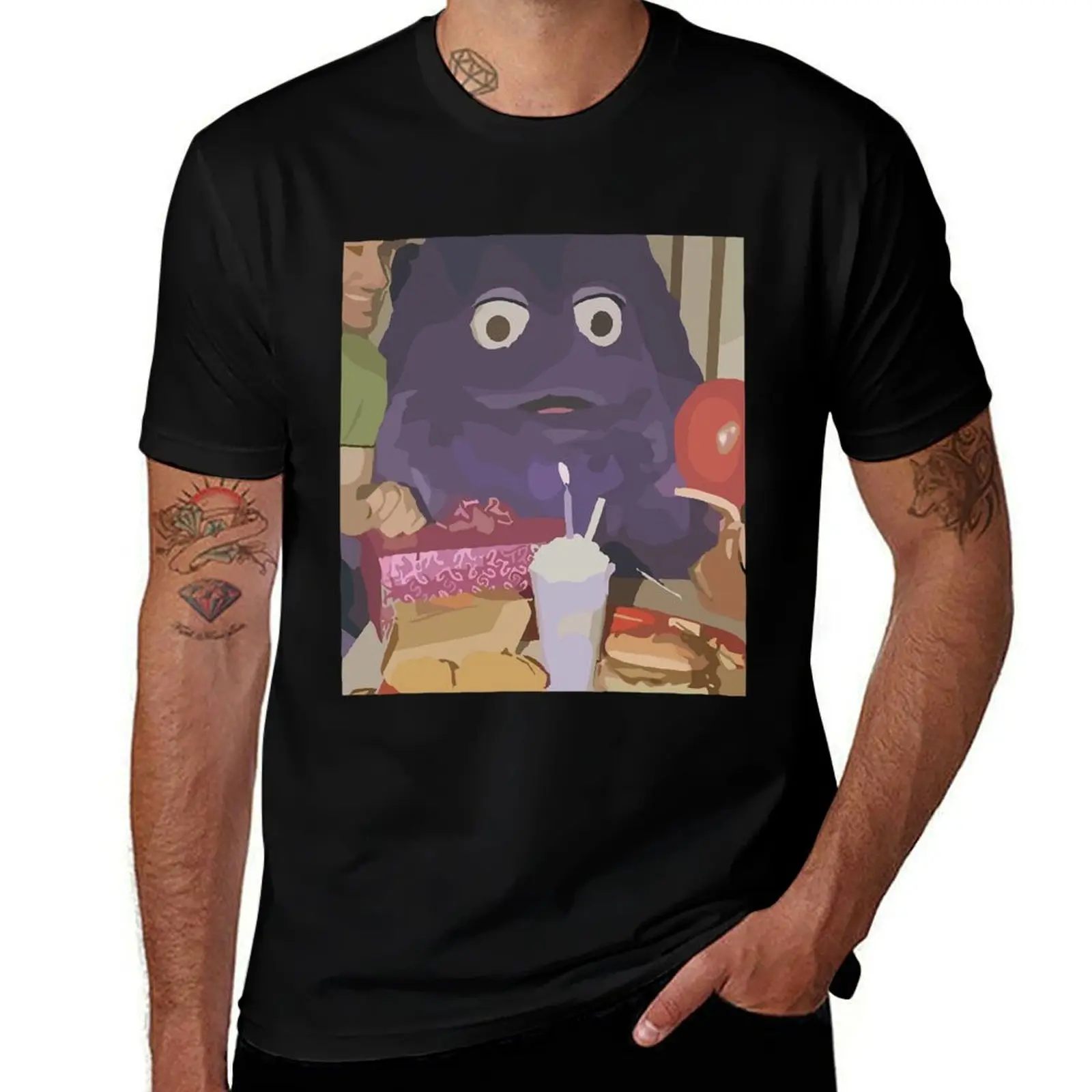 Creepiest Grimace Birthday Mens T Shirts Cotton Short Sleeve T-Shirt Crew Neck Tees Casual Shirt