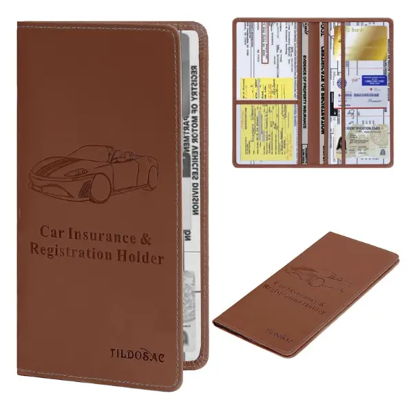 Car Registration & Insurance Card Holder Leather Auto Glove Box Organizer Document Wallet with Magnetic Shut