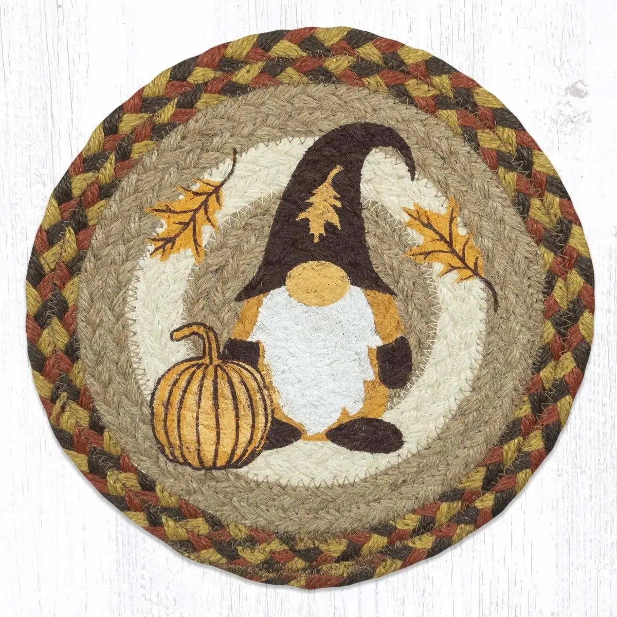 212 MAIN 10x10 in Fall Gnome Printed Round Trivet, Kitchen Decorative Placemat, Handplacemat, Round Coaster, Kitchenware Artwork