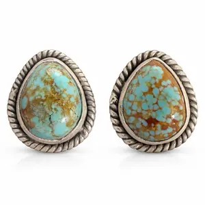 Number 8 Genuine Turquoise Stud Earrings Set In .925 Solid Sterling Silver