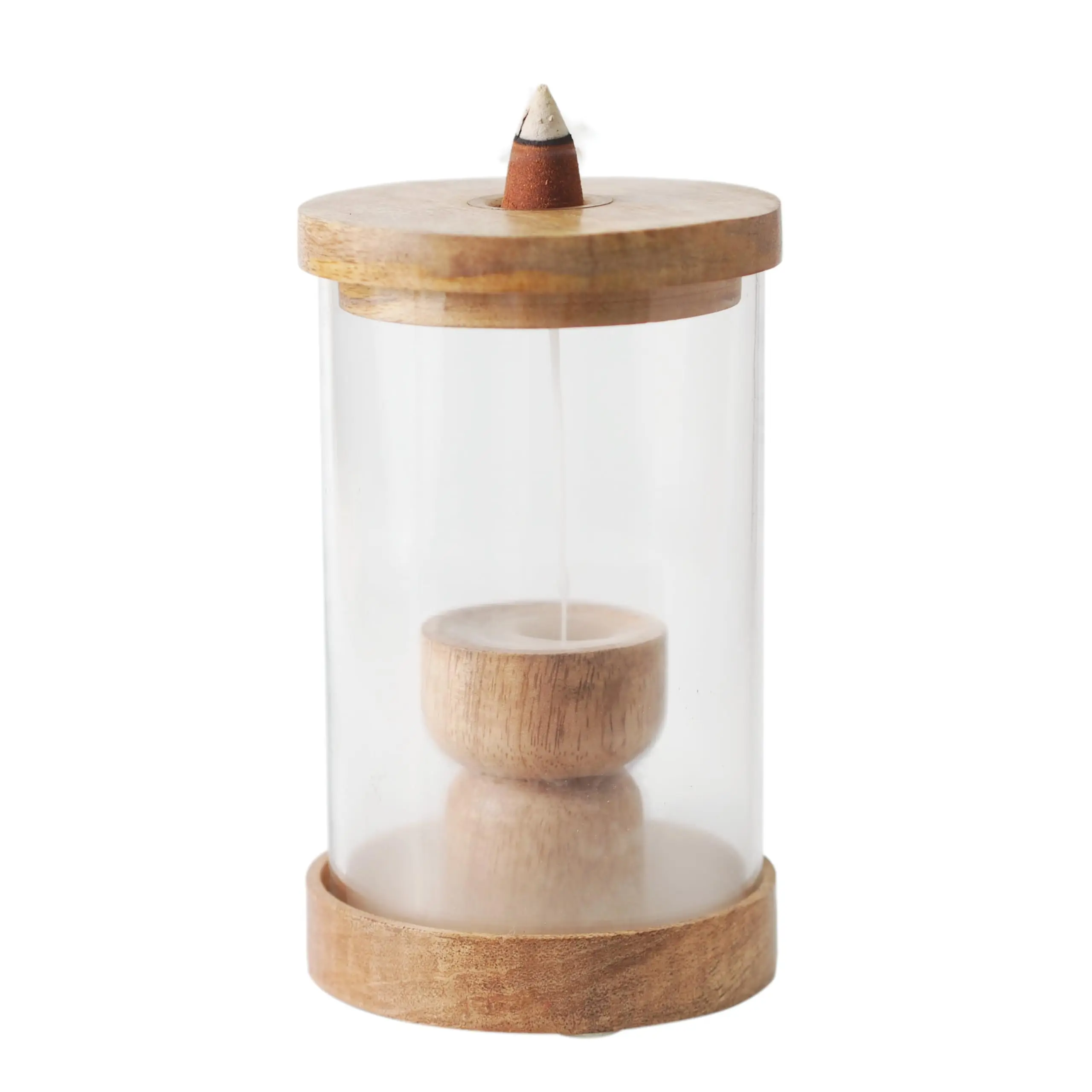 Wood & Glass Backflow Incense Burner Kit, Includes a Backflow Incense Cone Holder and 25 Incense Cones Set Gift