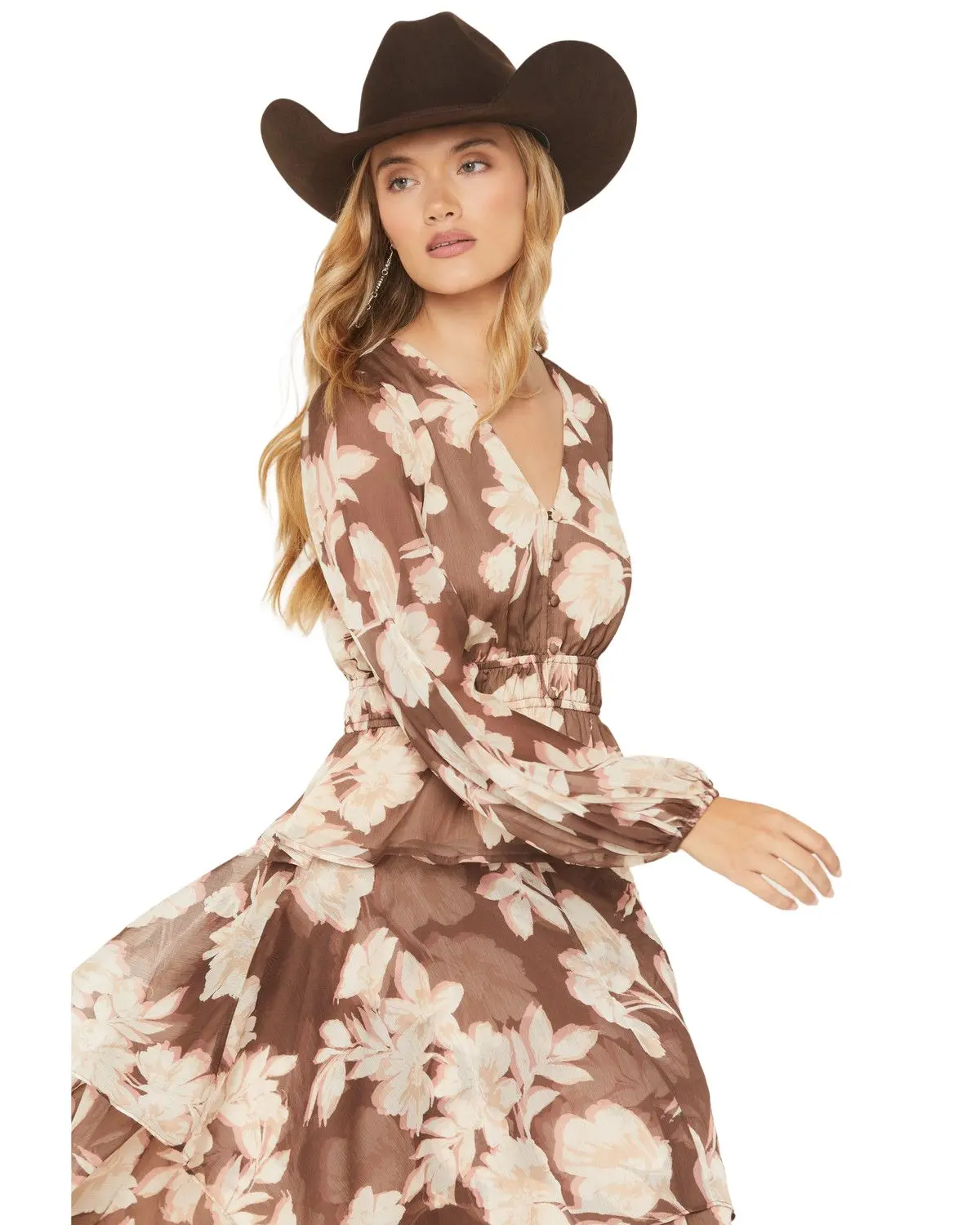 Shyanne Women's Women'S Floral Print Long Sleeve Chiffon Shirt - Swfa25w3-Bn