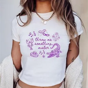 Coquette Mardi Gras Baby Tee, Women Throw me Mardi Gras Shirt, Mardi Gras Parade Gift, New Orleans Louisiana NOLA Carnival Party Tee