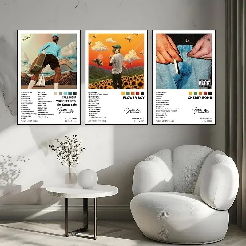 3-piece FLOWER BOY music canvas poster set, music album cover painting, art wall painting, Wall Decor, Artwork, Aesthetic Wall Decor, Decoration Items, home and dormitory decoration, living room, cafe, bar, frameless
