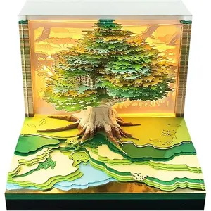 3D Art Calendar 2025,3D Memo Pad Creative Time Piece Calendar Magic Tree Rip Away Paper Carving Multi-color DIY Note