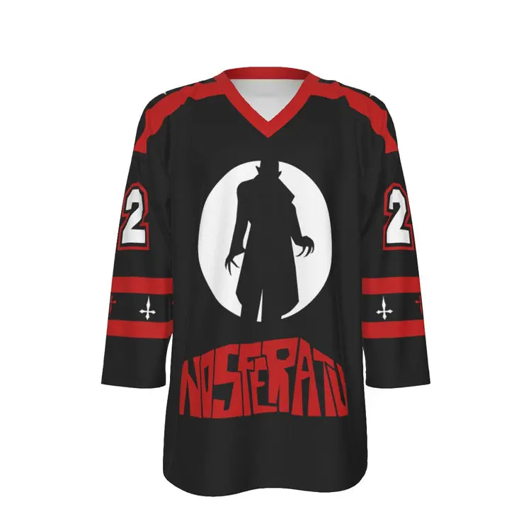 Nosferatu Unisex V-neck Hockey Jersey, American Hockey 3D Printed Jersey Shirt, Sport Lovers Gift, Hockey Team Long Sleeve Jersey Shirt, Gift For Fans