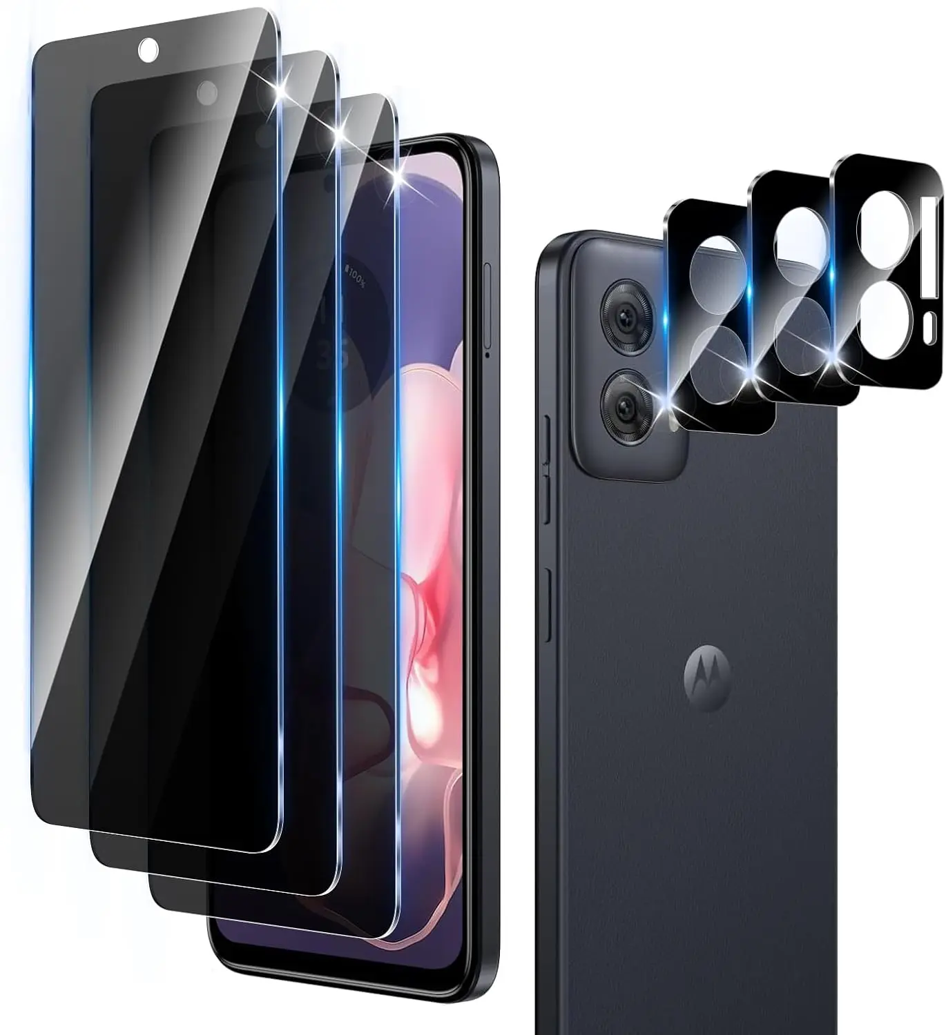 3 Pack  Screen Protector Designed for   G Power 5G 2024 With 3 Pack Camera Lens Protector,Full Coverage Anti-Spy Tempered Glass Film,9H Hardness,Bubble Free,Easy to Instal