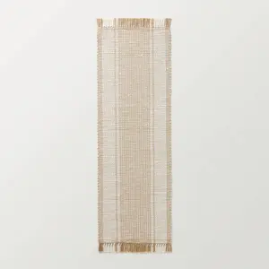 2'4"x7' Wide Border Stripe Handmade Woven Runner Rug Tan/Cream - Hearth & Hand with Magnolia: Farmhouse Style, Indoor Use