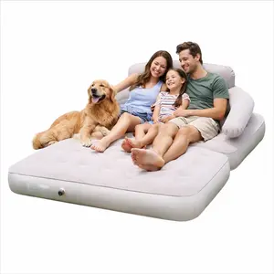 4-in-1 One-Button Inflatable Sofa Bed with Rechargeable Pump, 600 lbs Support, Detachable Backrest, Fast Inflate for Camping & Home