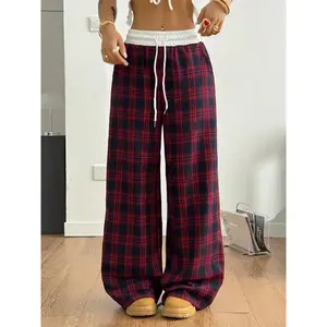 Women's Plaid Wide Leg Pants, Casual Loose Fit Sweatpants, Fashion Streetwear, Hip Hop Dance, School Girl Style, Youth Holiday Wear