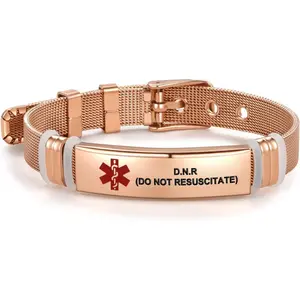 Rose Gold Medical ID Braccelets for Women Men Emergency First Aid Bracelets for Family Friends