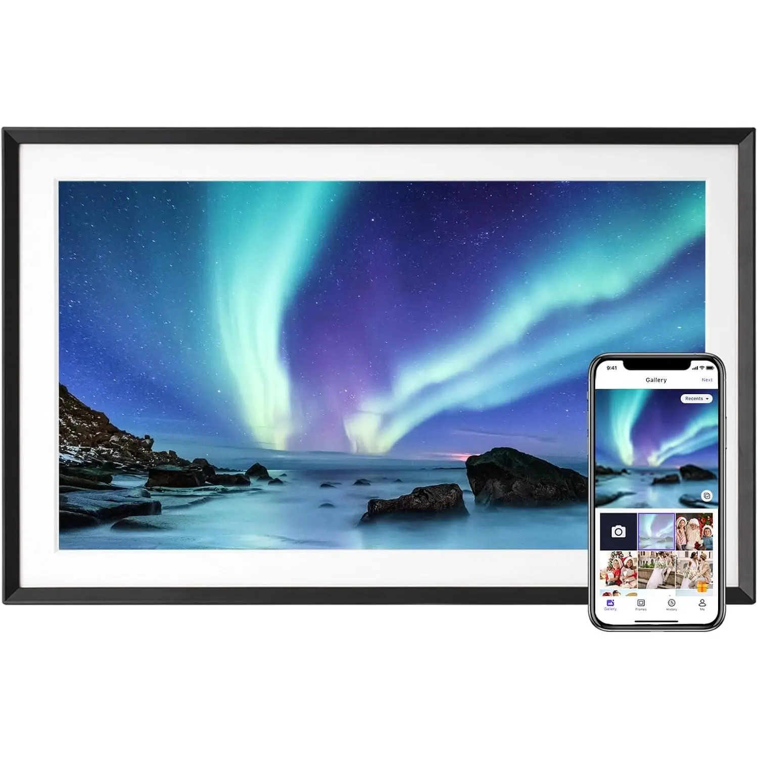 15.6'' Digital Picture Frame with 1920x1080 IPS Touch Screen, Smart Digital Photo Frame with 32GB Storage, Easy Setup to Share Photos/Videos via Free App