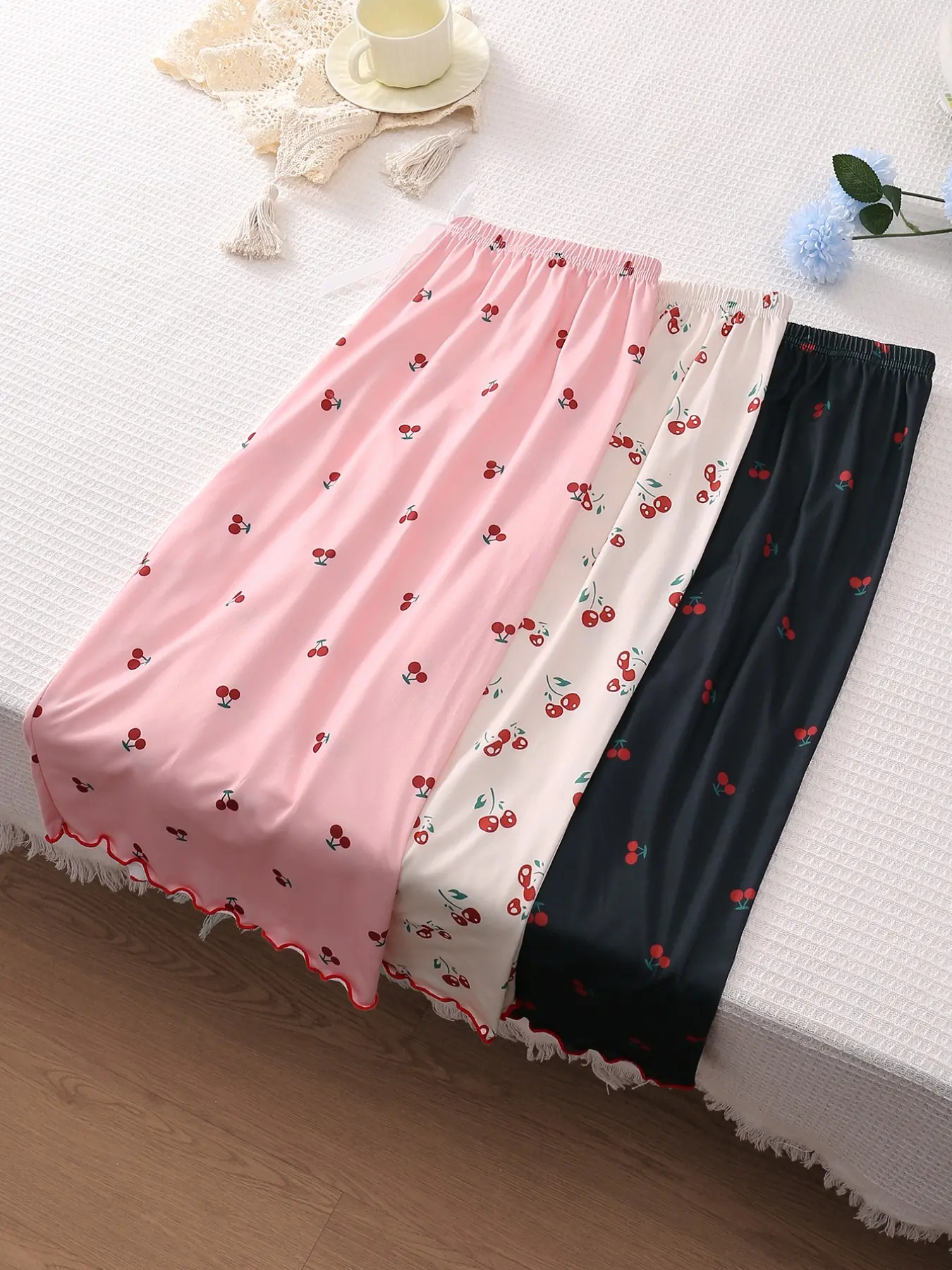 3-Pack Summer Sleep Pants for Women, Butterfly Knot Cute Cherry Fruit Print, Loose-Fit Casual Homewear, Plus Size Thin Comfortable Pajama Shorts, Loungewear, Pyjamas, Loungewear Sleepwear