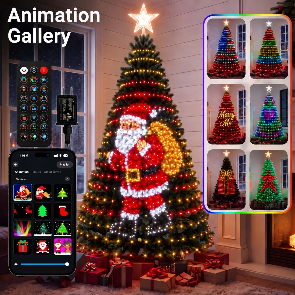 6/7ft Artificial Snow Flocked Christmas Tree with Light, Snowy Hinged Pine Tree with 8 Light Modes & Memory Function, Premium PVC Needles/Solid Metal Stand, Xmas Full Tree for Indoor and Outdoor