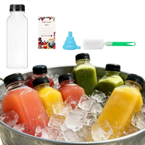 20pcs 16oz Reusable Poly Plastic Water Bottles - Washable Empty Food & Beverage Containers with Airtight Lid, Stickers, Funnel, Cleaning Brush, Juice/Coffee Ready for Daily Use, Class, Birthday