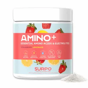 SURPO Amino+ Essential Amino Acids & Electrolytes Strawberry Lemonade Pre Workout Powder Post Workout Recovery Drink 99% Absorption Rate Sugar Free