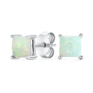 Simple Classic Opal Square Princess Cut Stud Earrings Gold Plated Silver 5MM