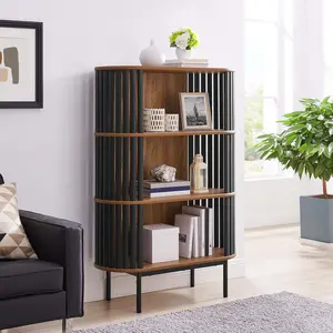 Modway Fortitude Three Tier Display Cabinet in Walnut Black