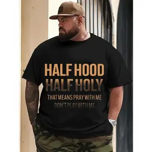 Men's Graphic T-Shirt with Irregular Letter Print, Casual Short-Sleeve Sports Top for Streetwear, Plus-Size, Menswear, Graphic T Shirts