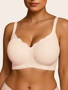 SOFT INTENTION V Neck Scalloped Wireless Bra for Women, Everyday Wear, Supportive, Comfortable Soft Bra