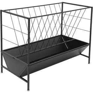 50 Gallon Capacity Pasture Hay Feeder, a Robust Steel Frame 2-In-1 Livestock Feeder Featuring a 30-Gallon Deeper Feed Pan, Suitable for Goats, Sheep, Horses, And Cattle (Black)