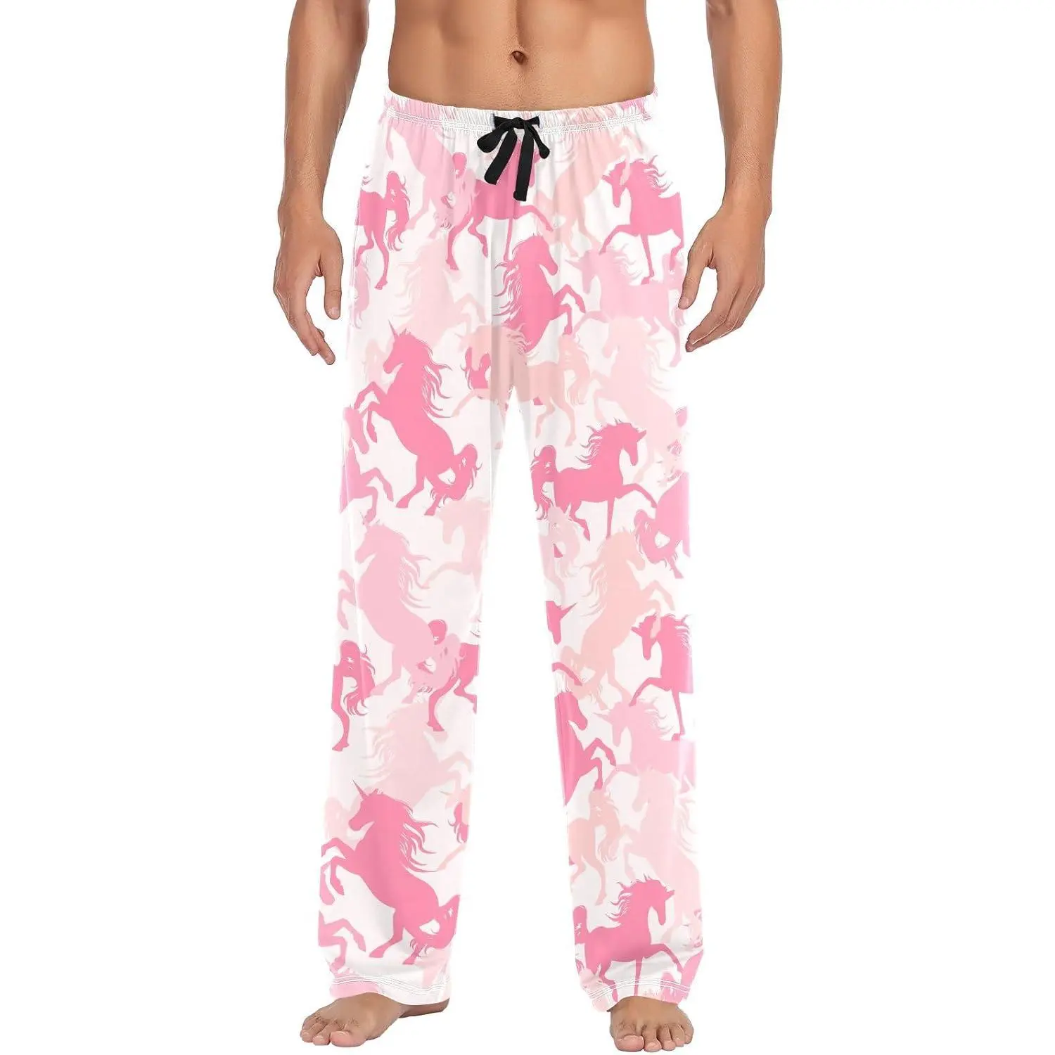 Men's Pink Unicorn Pajama Pants Cotton Soft Comfy Straight-Fit Lightweight Pj Bottoms