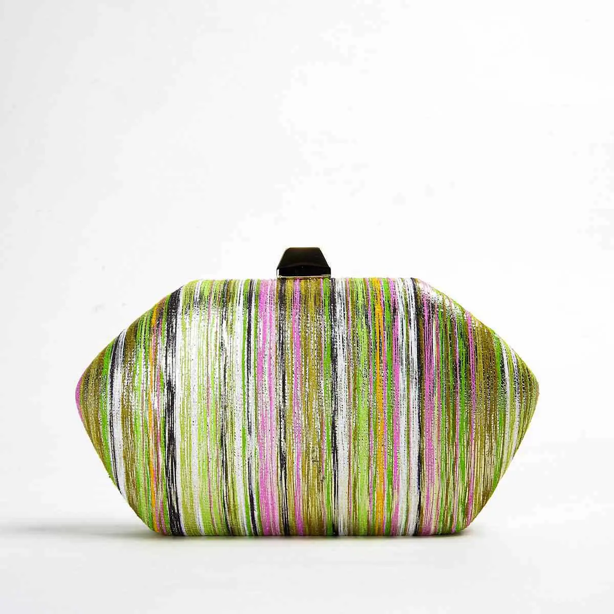 Fashion Shimmer Multicolor Vertical Striped Hexagon Evening Crossbody Shoulder Clutch Bag for Women, Hard Shell Formal Hand Purse with Metal Frame Clasp, Detachable Chain Strap  Bag, Ideal Accessory for Prom, Wedding, Cocktail, Banquet Evening Occasions