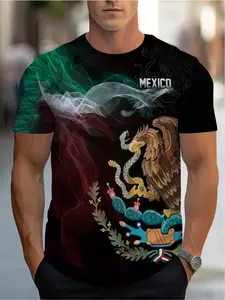Men's Vintage Mexican Theme T-Shirt, Strong Eagle and Cactus Design, Fashionable Mexican Traditional Style, Casual Fitted Fit, Unique Graphic Print