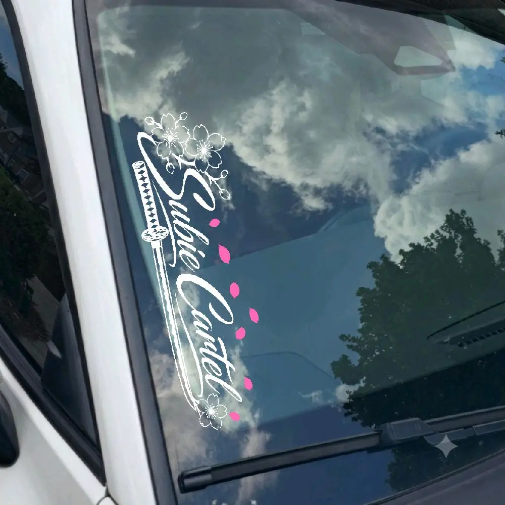 Subie Cartel Sakura Katana Windshield Banner | Subie JDM Decal | Cherry Blossom Vinyl Sticker | Katana Car Banner