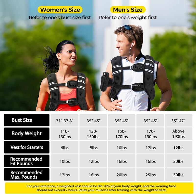 PACEARTH Weighted Vest,4Lb/6Lb/10Lb/12Lb/16Lb/20Lb/25Lb/30Lb Weight Vest with Reflective Stripe, Body Weight Vests Adjustable for Men, Women Workout, Strength Training, Running, Walking, Jogging