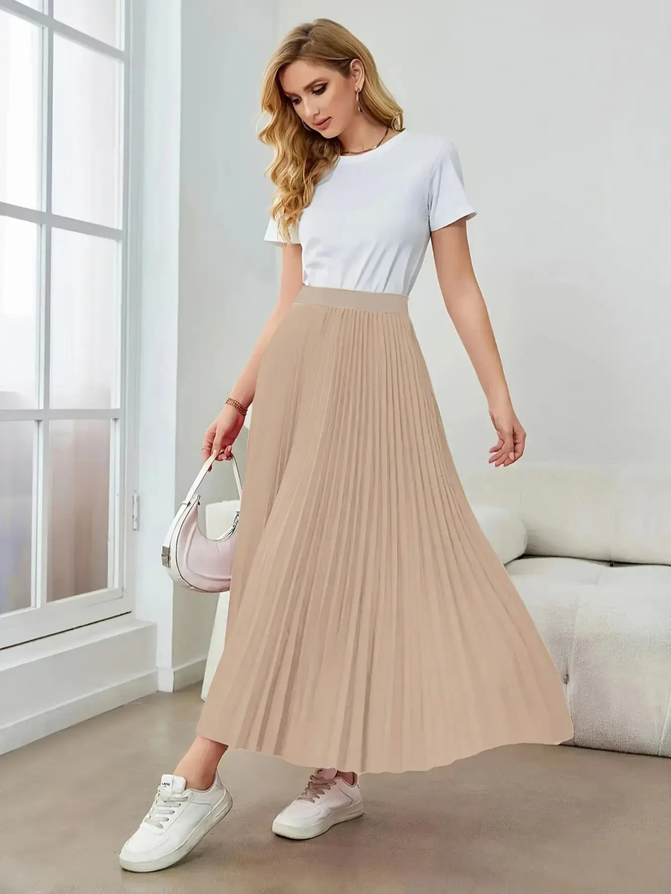 Women's Solid Color Pleated Skirt, Elegant Fashion Long Maxiskirt for Work  Office Business, Ladies Spring & Fall Clothes, Formal Fashion Skirt, Flowy  Pleated Skirts - TikTok Shop
