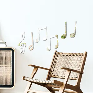 6-Piece Modern Home Decor Wall Stickers, Acrylic Mirror Art, DIY Wall Decoration, Self-Adhesive, No Nails Needed, Bedroom, Living Room, Music Room