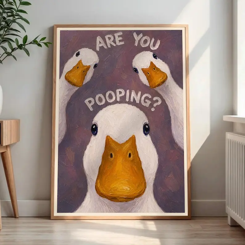 Are You Pooping Duck Print, Funny Bathroom Wall Art, Humorous Animal Poster, Quirky Toilet Decor