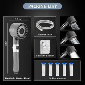 Shower Head with Handheld, Shower Heads High Pressure, High Flow Even with Low Water Pressure-Hand Held Showerhead Set,3 Modes Filtered Showerhead with 59″Replacement Hose/Bracket/Cotton Filters
