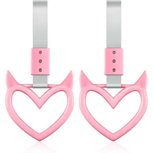 2 Pieces Heart Handle Keychains Car Accessory Heart Hand Strap Drift Charm for Car Interior Exterior Decoration(Pink,Devil Style)
