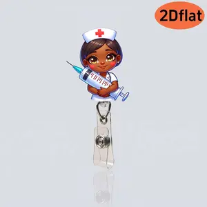 Cute Nurse Cartoon Pull Tab Badge Holder, Retractable ID Case, Medical Staff Gift, Doctor Rn Lpn Card Roll Stand, Nurse Badge Reel