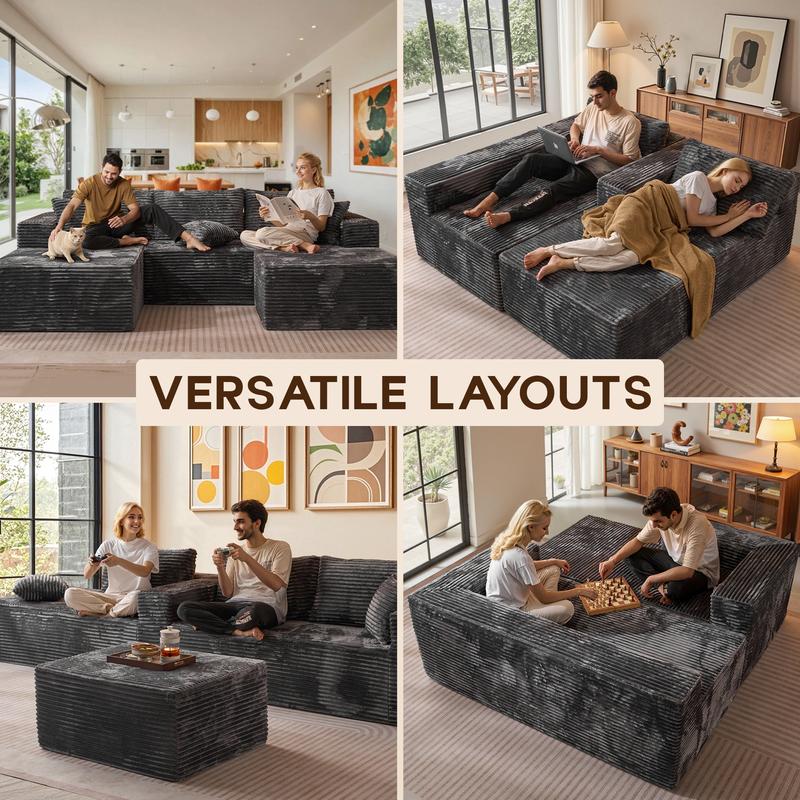 CAODOC Boneless Cloud Sectional Couch with L-Shaped Chaise, Removable Ottomans, Modern Modular Design, Deep Seat, No Assembly Required CAODOC Boneless Cloud Sectional Couch with L-Shaped Chaise, Removable Ottomans, Modern Modular Design, Deep Seat, No Assembly Required