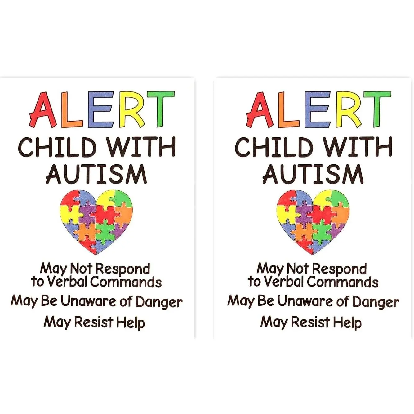 Autism Alert Decals (2-Pack) - 3x4 Emergency Safety Stickers for Children with Autism - Car, Window, Door Signs