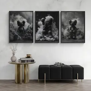 Kaws Black Smoke Poster, Hypebeast Toys Poster, Figure Printable Unframed Wall ArtUnframed Wall Poster Decor, Gift for Boyfriend, Unframed Wall Poster Decor, 3 Piece Set