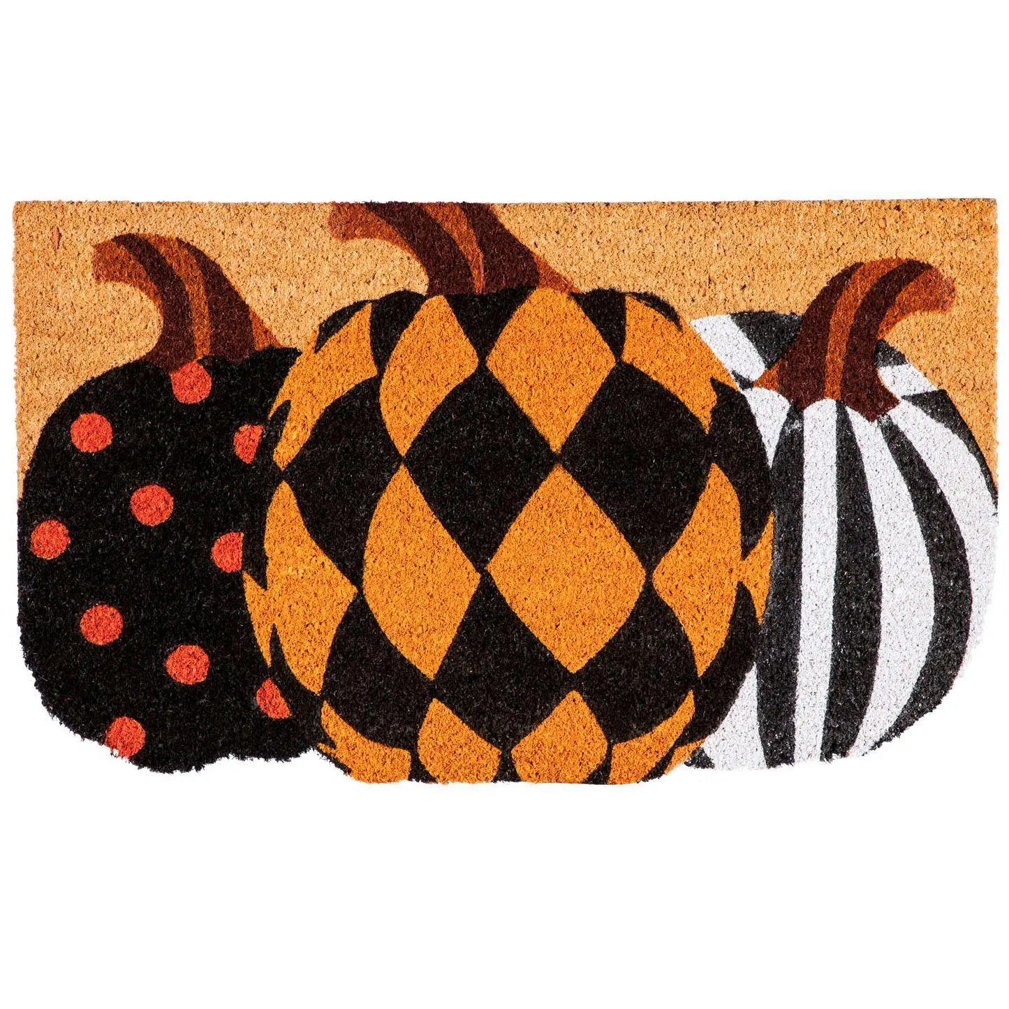 Evergreen Pattern Pumpkins Shaped Coir Mat  30" L x 18"W
