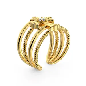 "Dream Garden Fantasy Oasis Series"white round cross shape multi-layer twine ring body hollow design niche fashion simple high-grade sense opening adjustable ring