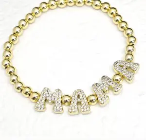 Bubble Beaded Name Bracelets & Bangles Trendy Bubble Letters Jewelry bracelets for women bracelet Gold Laminated Valentine Bangles bling  bling  joyeria